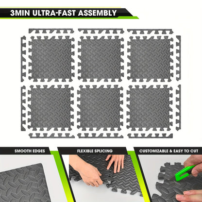 EVA Interlocking Gym Floor Mats 20 or 60 Pack – Thick Impact-Resistant Non-Slip Waterproof Foam Puzzle Tiles for Home Gym, Yoga, Weightlifting & Exercise, Black