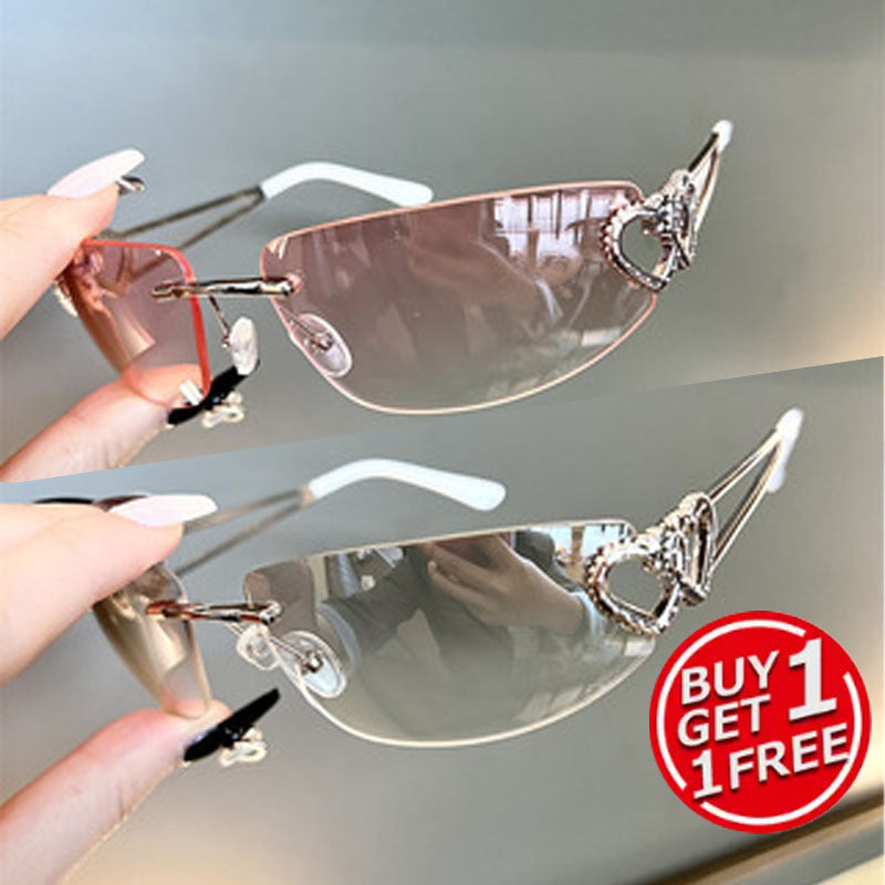 2 Pairs Y2K Retro Rimless Mercury Tinted Sunglasses for Couples – Aesthetic Gradient Lens Matching Glasses for Daily Wear, Photoshoots, Festivals & Gifting in 6 Color Combos