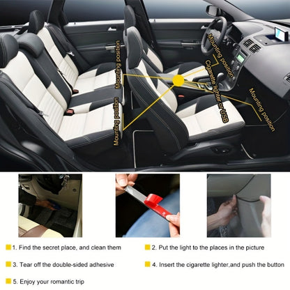 Car LED Neon Interior Light Strips USB Powered – High Brightness Automotive Ambient Lighting Kit, Foot Well Neon Accent Lights, Interior Mood Lights