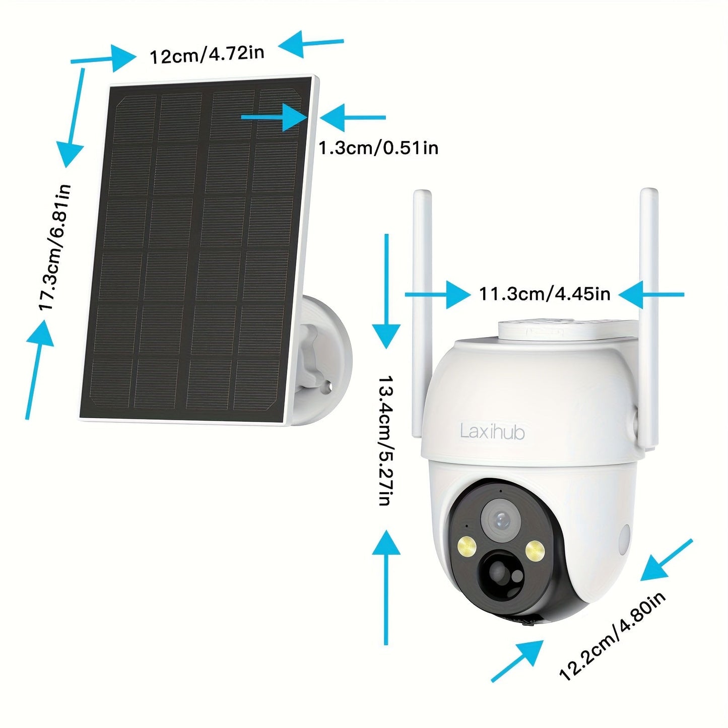Laxihub GO2T Solar Outdoor Security Camera – 1296P FHD 3MP PTZ, AI Human Detection, 5200mAh Wire-Free Battery, Color Night Vision, 2-Way Audio, 2.4G WiFi, Cloud & SD Storage