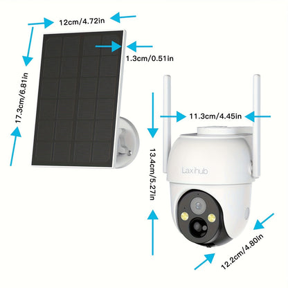 Laxihub GO2T Solar Outdoor Security Camera – 1296P FHD 3MP PTZ, AI Human Detection, 5200mAh Wire-Free Battery, Color Night Vision, 2-Way Audio, 2.4G WiFi, Cloud & SD Storage