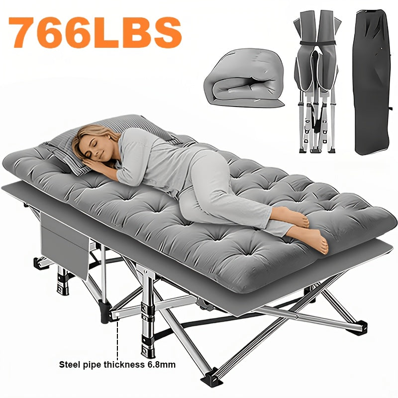 Heavy Duty Folding Guest Bed & Camping Cot – 566/766 lbs Capacity, 67"/79" Options, Optional Mattress, Portable Adult Outdoor Travel Bed for Camping Patio & Guests