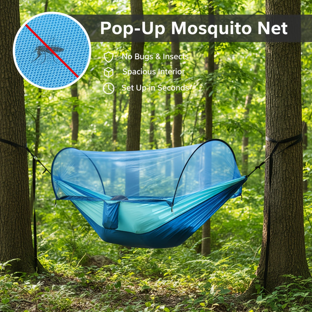 3-in-1 Double Camping Hammock with Mosquito Net and Sun Shade – Lightweight Portable Durable, Ideal for Camping Hiking Backpacking Picnicking Parks, 7 Color Options