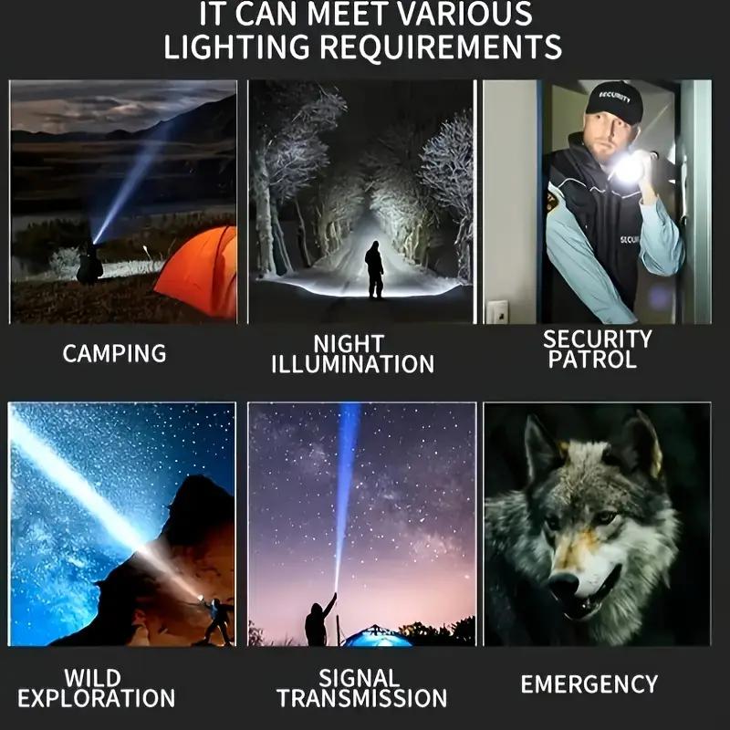 1800 Lumen USB-C Rechargeable LED Flashlight 8 Modes Zoomable Beam COB Tail Light - Tactical Flashlight for Camping Emergency Outdoor Home