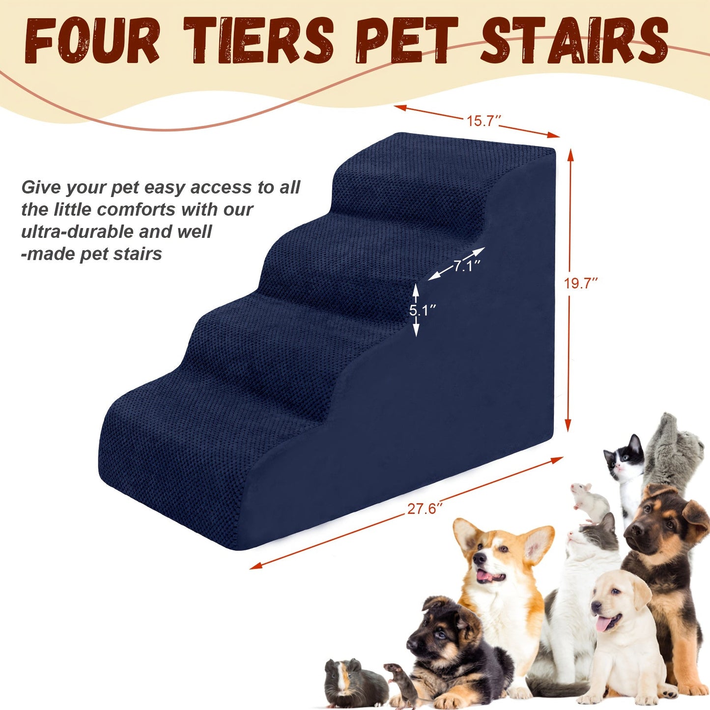 Memory Foam Dog Steps Pet Stairs 2 3 4 Step with Non-Slip Bottom & Washable Cover – Supportive Pet Steps for Sofa Bed, Great for Senior Dogs & Puppies, Multiple Colors