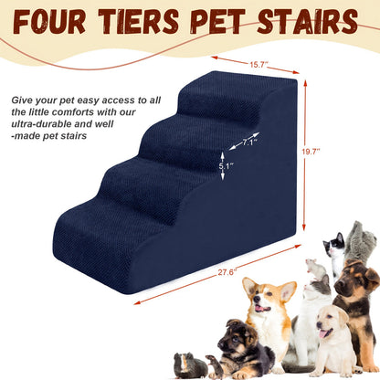 Memory Foam Dog Steps Pet Stairs 2 3 4 Step with Non-Slip Bottom & Washable Cover – Supportive Pet Steps for Sofa Bed, Great for Senior Dogs & Puppies, Multiple Colors