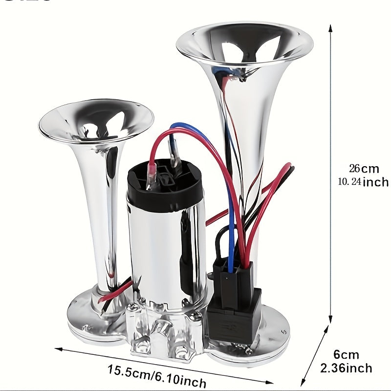 120dB Dual Air Horn Kit 12V with Air Compressor – Super Loud Truck Train Horn for SUV, Motorcycle, Pickup Truck, Car & Boat – Universal Electric Dual Tone Horn – Velora