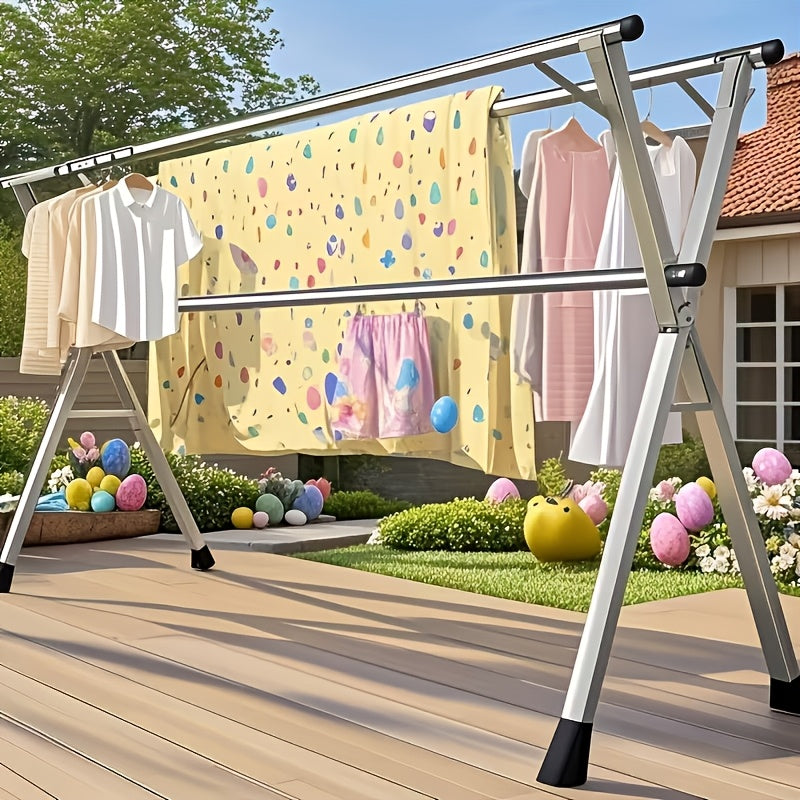 Collapsible Clothes Drying Rack – Heavy Duty Stainless Steel Laundry Drying Rack for Indoor & Outdoor Use, Adjustable Clothesline Rack with Clips, 63" & 79" Sizes