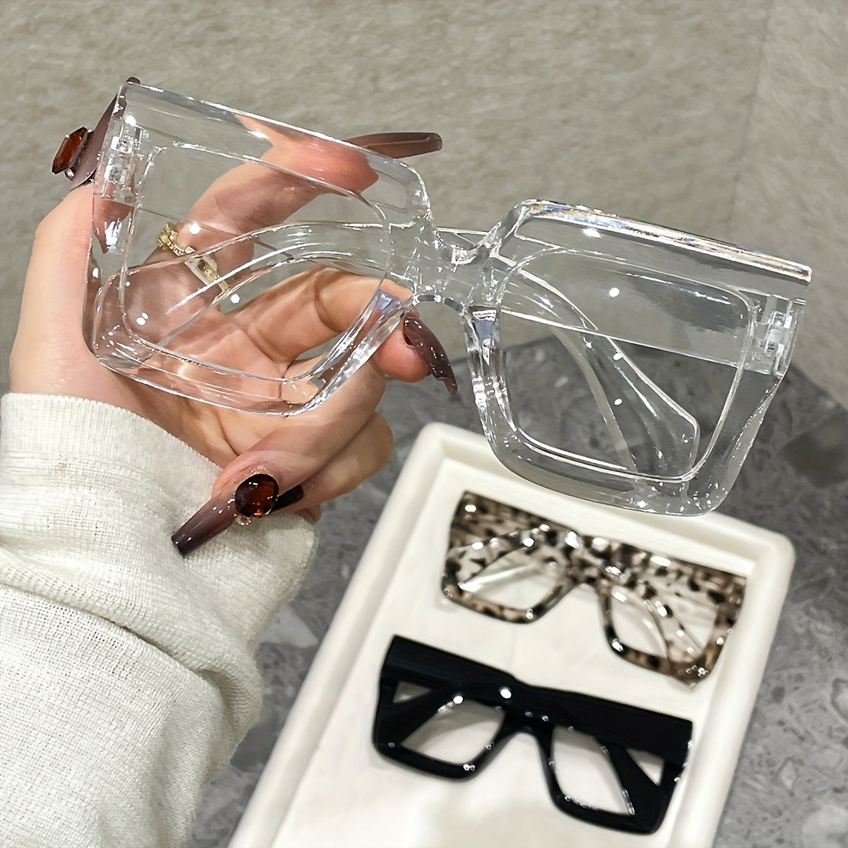 Vintage Square Full Rim Clear Lens Glasses Set 3pcs 4pcs Polycarbonate Fashion Eyewear for Women Men - Retro Office Everyday Blue Light Blocking Style Frames