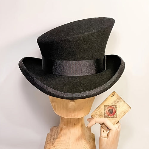 100% Wool Felt Fedora Hat with Ribbon for Women & Men – Adjustable Asymmetrical Top Hat for Church Parties Weddings, Elegant Fashion Headwear in 10 Colors, Perfect Christmas Gift