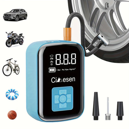 Portable Tire Inflator 100W Cordless Air Pump 4000mAh Battery 30-Second Inflation 5 Modes Digital PSI Display Type-C Charging LED Light Multi-Nozzle for Car Motorcycle Bicycle Ball