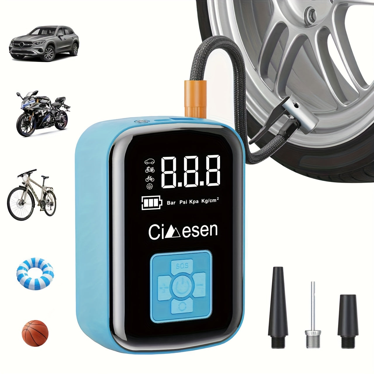 Portable Cordless Tire Inflator 150PSI Digital Display USB-C Rechargeable 4000mAh for Car Motorcycle Bike Ball