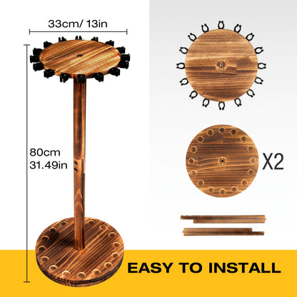 Circular Wooden Fishing Rod Rack Holds 16 Rods Space-Saving Fishing Pole Organizer for Garage Shed Man Cave – 360° Rotating & Fixed Options, Sturdy Wood Construction, Fisherman Gift