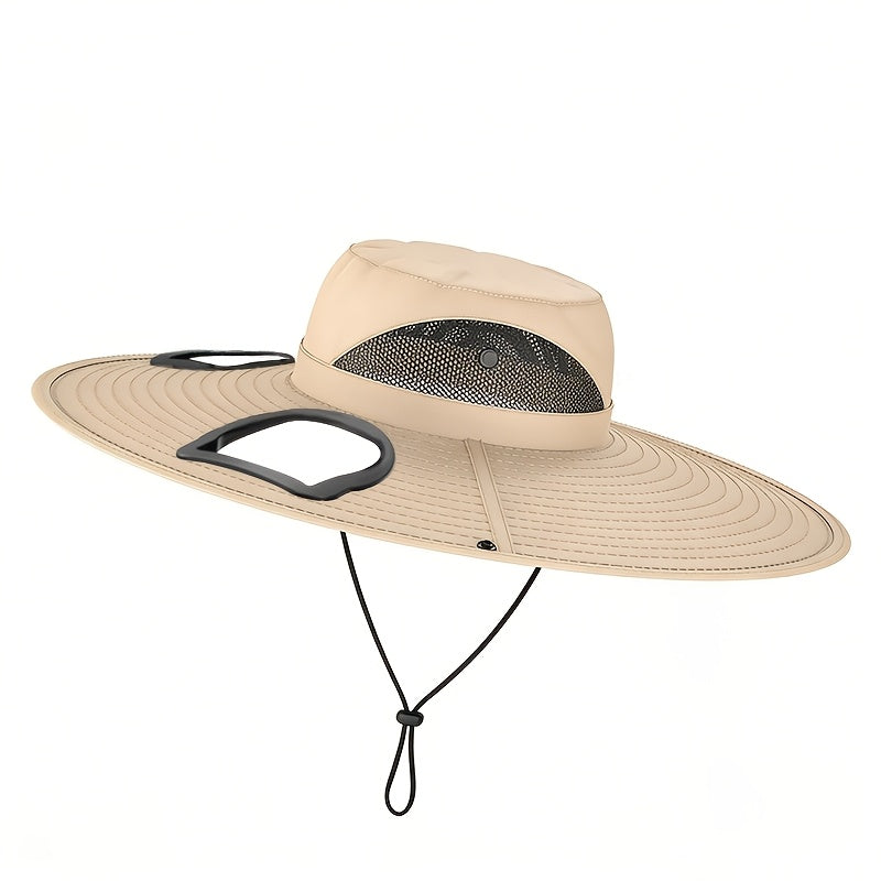 Men's Wide Brim Sun Hat with 2 Built-In Fans – Breathable UV Protection Fishing Hat for Outdoor Camping Hiking Beach Summer