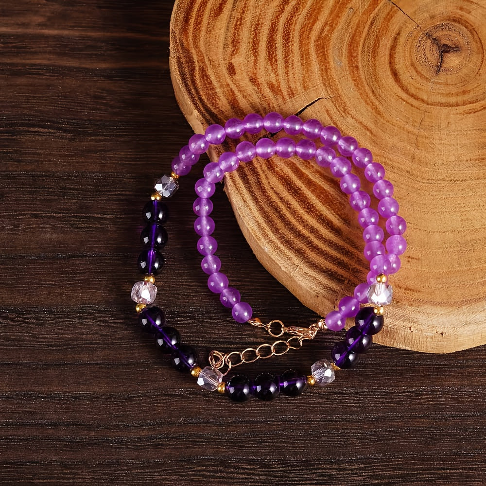 2-Pack Bohemian Natural Amethyst Double Layer Necklace Purple Stone Crystal Pendant Women Vintage Handcraft Mother's Day Birthday Gift
