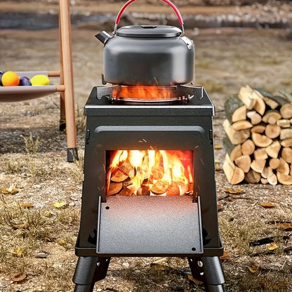 Portable Wood Burning Camp Stove – Compact Foldable Backpacking Stove for Hiking, Camping, Picnic & BBQ, No Fuel Canisters Needed, Smokestack Option, Black Green or Stainless Steel