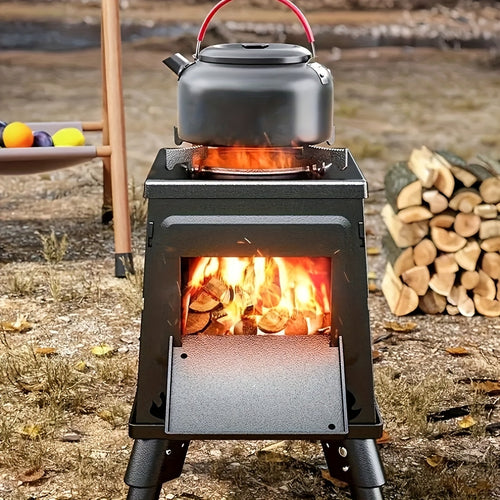 Portable Wood Burning Camp Stove – Compact Foldable Backpacking Stove for Hiking, Camping, Picnic & BBQ, No Fuel Canisters Needed, Smokestack Option, Black Green or Stainless Steel