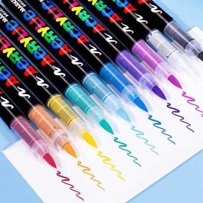 Acrylic Paint Markers Brush Tip Waterproof Quick-Drying Paint Pens for Rock Painting Wood Canvas Glass Ceramic Metal 12 to 168 Colors Art Craft Supplies Gift