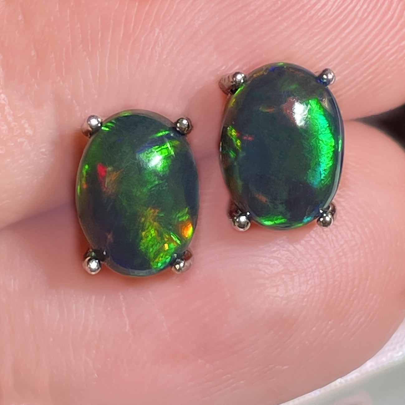 Black Opal Earrings S925 Sterling Silver Genuine Black Opal Inlay October Birthstone Stud Earrings for Women - Elegant Daily Vacation Jewelry Birthday Christmas Gift for Her