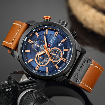 Men's Chronograph Sport Quartz Watch with Date Display – Stopwatch Wristwatch for Men 6 Colors Brown Blue Black Grey Casual Business Everyday Watch Gift