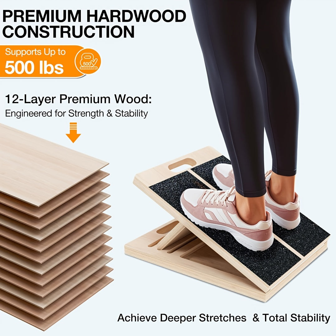 Adjustable Wooden Slant Board for Calf Stretching – Non-Slip Incline Wedge Stretcher for Squats Ankle Foot Mobility Heel Stretch Physical Therapy Balance