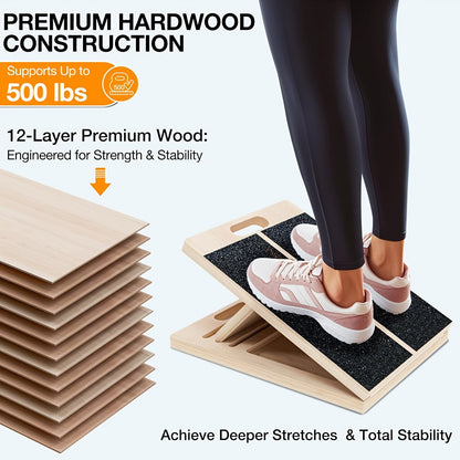 Adjustable Wooden Slant Board for Calf Stretching – Non-Slip Incline Wedge Stretcher for Squats Ankle Foot Mobility Heel Stretch Physical Therapy Balance