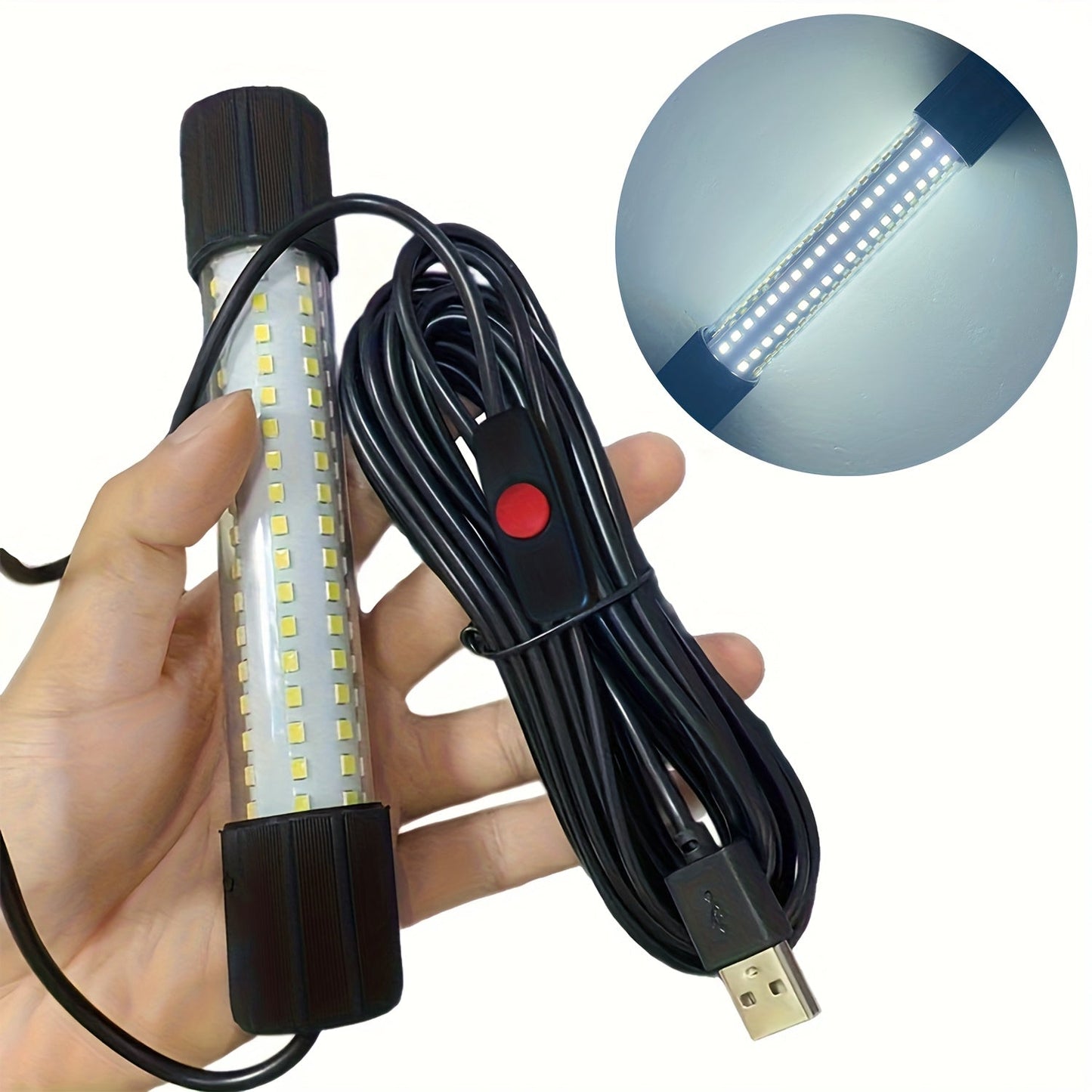 USB 126 LED Underwater Fishing Light with 5M Cord – Night Fish Attractor for Boat, Dock & Ice Fishing, Green & White Light Options, USB Powered Fish Finder Lamp