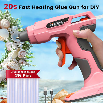 Cordless Hot Glue Gun USB Rechargeable with 25 Glue Sticks – 20 Second Fast Heating Anti-Drip Safety Design for DIY Crafts Home Repair Plush Toy Repair and Handmade Projects – Pink Grey Blue