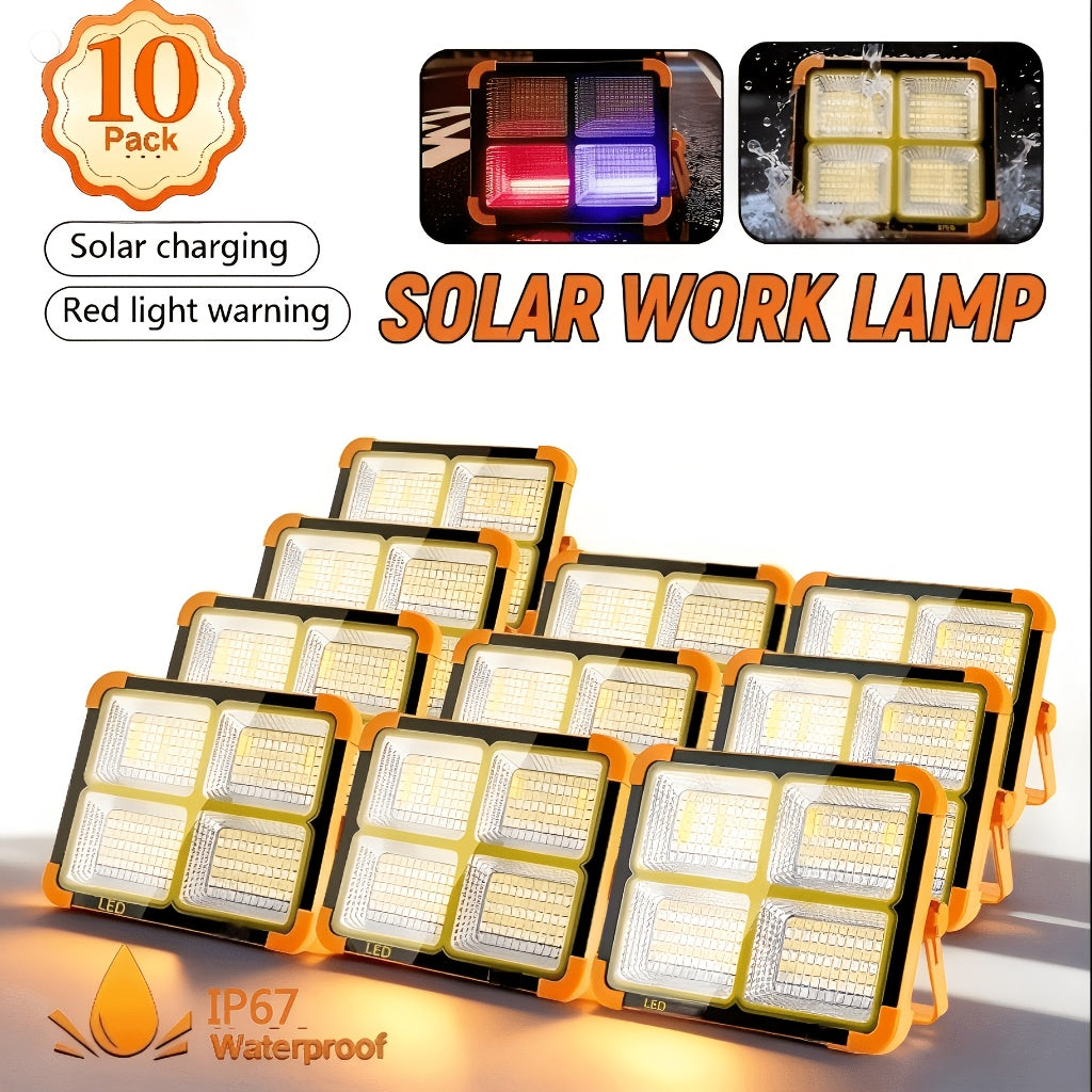Solar LED Work Light 2000 Lumens with Magnetic Hook – Solar & USB Dual Charging, Adjustable Brightness Rechargeable Spotlight for Camping, Hiking & Outdoor Use – Available in 1, 2, 6 & 10 Pack