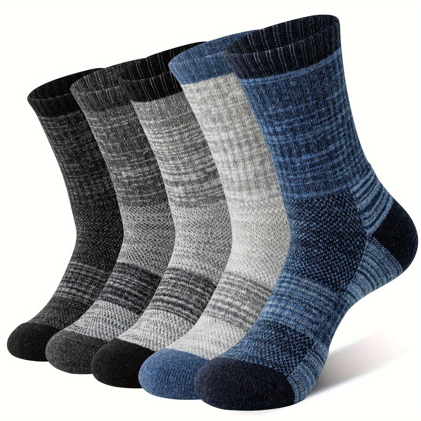 Merino Wool Hiking Socks 5 Pairs – Cushioned Compression Support, Sweat-Absorbing Breathable Thick Socks for Women & Men, Outdoor Hiking Trail Running Camping – Multicolor, Dark & Earth Tones, M & L