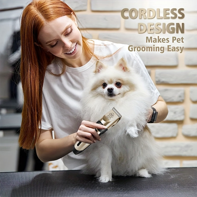 USB Rechargeable Pet Grooming Clippers Kit for Dogs & Cats – Ceramic Blades, Low Noise, Cordless Electric Clipper Set with Brush & Comb