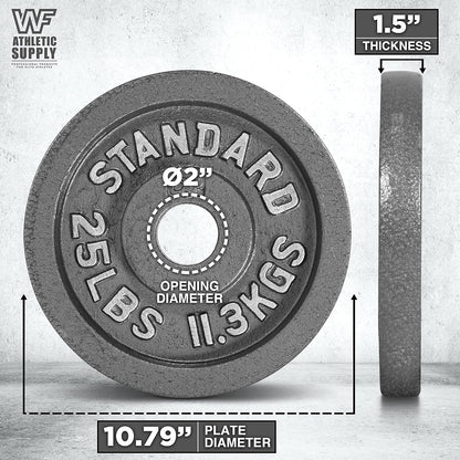 Cast Iron Weight Plates 2-Inch Olympic Solid Baked Enamel for Strength Training Powerlifting Bodybuilding Home Gym Barbell – 2.5 5 10 25 45 100LB CAPHAUS