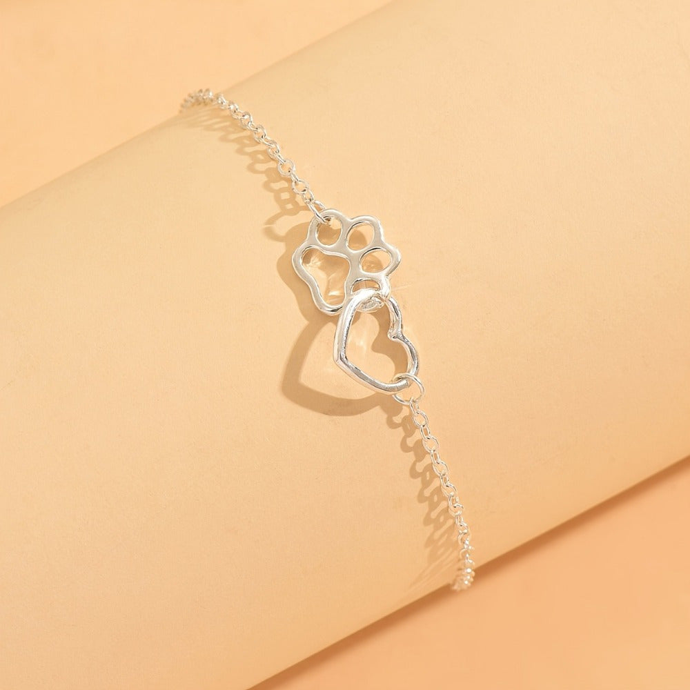 S925 Sterling Silver Heart Paw Anklet for Women – Vintage Elegant Boho Beach Jewelry, Perfect for Vacation & Casual Wear, Ideal Gift for Valentine's Day & Anniversaries