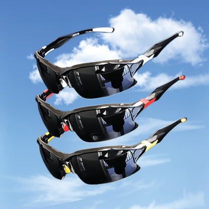 3 Pack Polarized Sunglasses UV400 Protection Unisex Outdoor Sports Eyewear for Cycling Running Fishing Driving Golf, Lightweight Frame Anti-Glare Lenses - Black Yellow Red Set