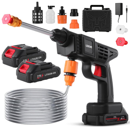 Cordless Pressure Washer 300W, Handheld Electric Car Wash Gun with 6-in-1 Nozzle, 1.3GPM High Pressure Washer with 15000mAh Battery, 60-Min Runtime for Car Wash, Home, Floor & Garden Cleaning