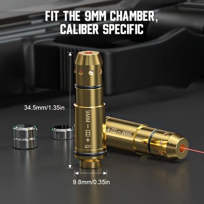 Dry Fire Laser Training Cartridge Multi-Caliber – 9mm / 45ACP / .223Rem Laser Bullet for Dry Fire Training System & Bore Sighter, Durable Copper, Class IIIA 650nm, 9 Batteries Included – Shooting Gift for Men