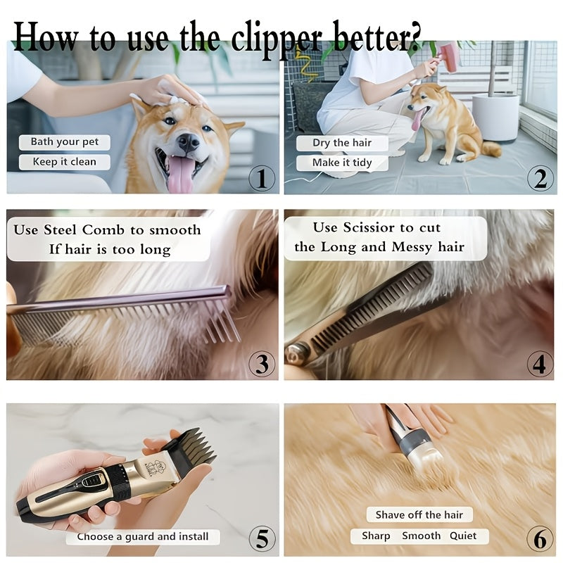 USB Rechargeable Wireless Pet Hair Trimmer for Dogs and Cats - Cordless Grooming Scissors with Lithium Battery 36V Low Voltage Safe, Professional Home and Salon Use Pet Clipper