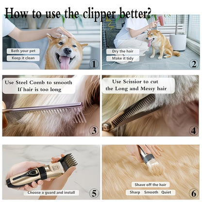 USB Rechargeable Wireless Pet Hair Trimmer for Dogs and Cats - Cordless Grooming Scissors with Lithium Battery 36V Low Voltage Safe, Professional Home and Salon Use Pet Clipper