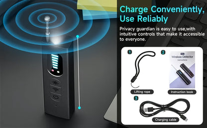 Hidden Camera Detector Anti Spy RF Signal Scanner – Bug Detector, GPS Tracker & Listening Device Finder, Portable Rechargeable Multi-Function Security Sweeper for Travel, Hotel, Home, Office, Car