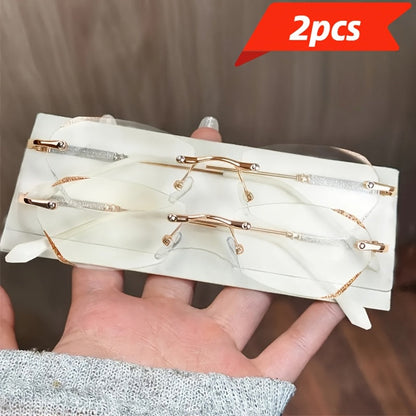 2-Pack Diamond Sparkle Rimless Reading Glasses for Women – Blue Light Blocking PC Lenses, Lightweight Metal Frame, Flexible Nose Pads, Strengths +1.0 to +4.0 for Computer & Reading