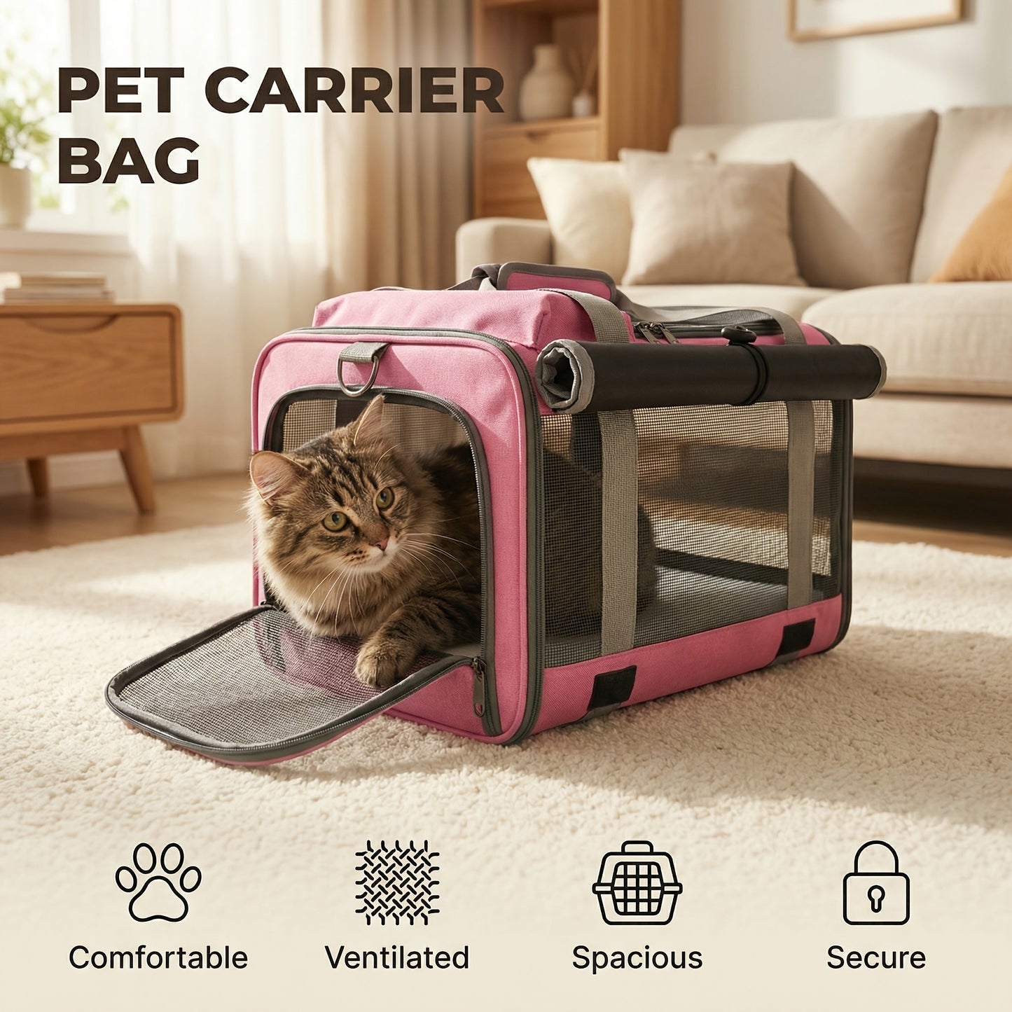 Airline Approved Soft-Sided Pet Carrier for Cats and Small Dogs - Breathable Collapsible Oxford Cloth Travel Crate with Privacy Cover Zipper Closure, Combo Set with Leash and Collar Included