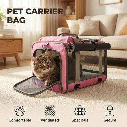 Airline Approved Soft-Sided Pet Carrier for Cats and Small Dogs - Breathable Collapsible Oxford Cloth Travel Crate with Privacy Cover Zipper Closure, Combo Set with Leash and Collar Included