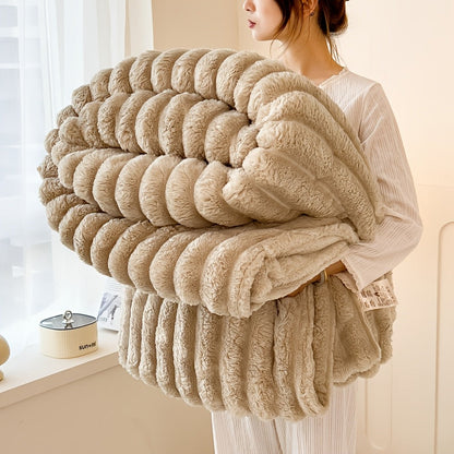 Fleece Throw Blanket Ultra-Soft 3D Faux Rabbit Fur Double-Sided – All-Season Cozy Blanket for Bed Sofa Travel Camping | 7 Colors 4 Sizes White Dark Gray Pink Khaki Purple Grey