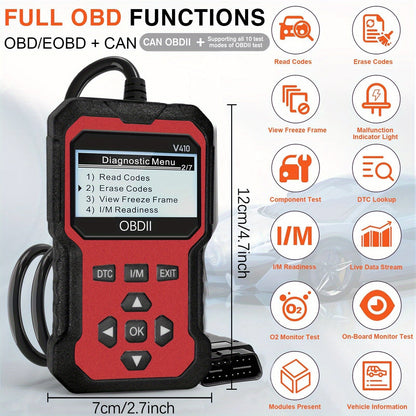 OBD2 Scanner Car Diagnostic Tool – Read & Clear Check Engine Light Codes, Live Data, Freeze Frame, I/M Monitor, 9 Protocols, 6 Languages, Compatible with 1996+ US/EU/Asian Cars, SUVs & Trucks
