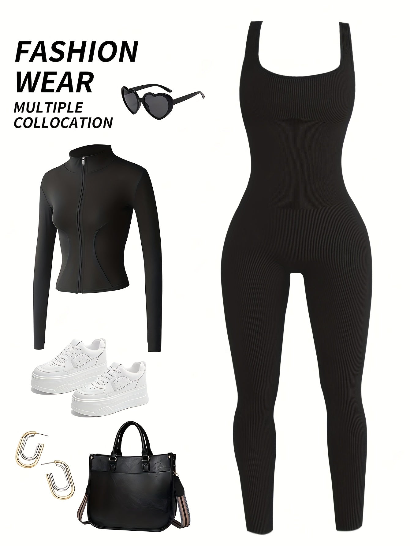 Women's Sleeveless Square Collar Jumpsuit – 90% Nylon Stretch Fabric, Thick & Opaque Active Wear for Yoga, Pilates, Running, Fitness & Everyday Events, Sizes S-XL, Multiple Colors