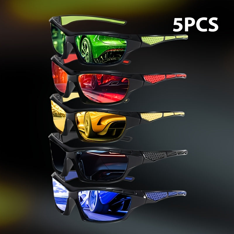 5pcs Polarized Wrap Around Sunglasses for Men – UV400 Rectangular Full Frame Protective Eyewear for Cycling, Driving, Fishing & Outdoor Sports, Bulk Value Pack