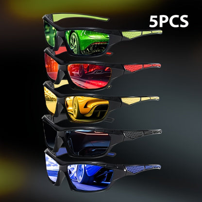 5pcs Polarized Wrap Around Sunglasses for Men – UV400 Rectangular Full Frame Protective Eyewear for Cycling, Driving, Fishing & Outdoor Sports, Bulk Value Pack