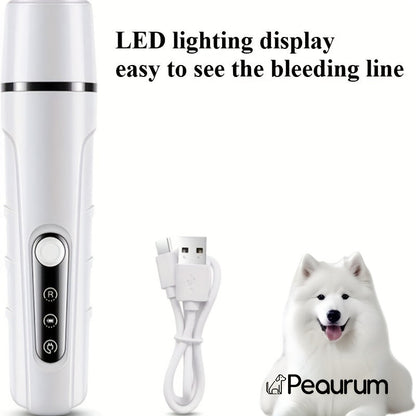 Rechargeable Pet Nail Grinder Low Noise Low Vibration for Dogs and Cats – USB Charge LED Display Safe Grooming Tool