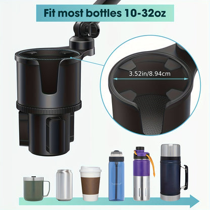 Car Phone Cup Holder Mount 2-in-1 Swivel 360° Rotation Universal Fit for Cars SUVs Trucks with Shock Absorption Trim - Black Extender