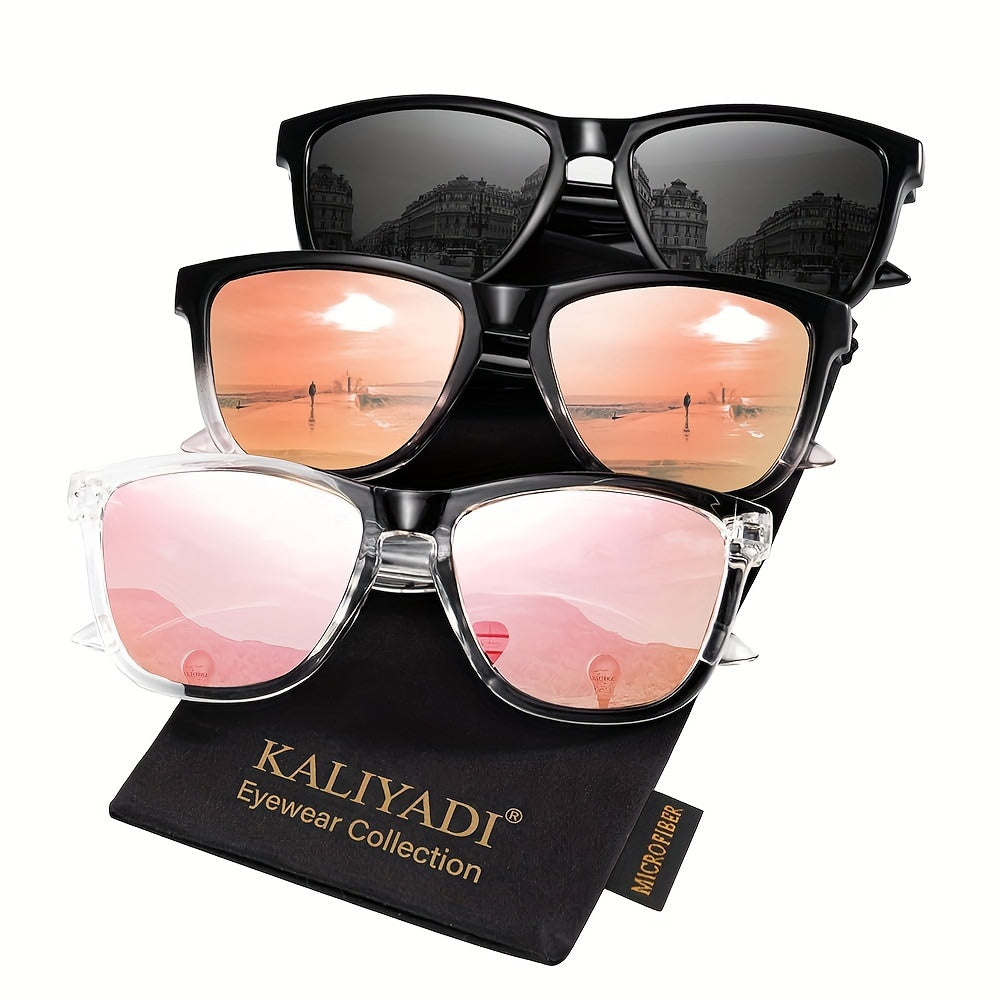 KALIYADI Women's Polarized Sunglasses 3-Pack – Trendy Fashion Shades for Shopping Street Photography Decoration, UV Protection Stylish Eyewear Gift Set in Multiple Color Combinations